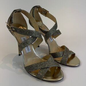 Jimmy Choo Gold/Light Bronze Glitter Sandals, EU 41